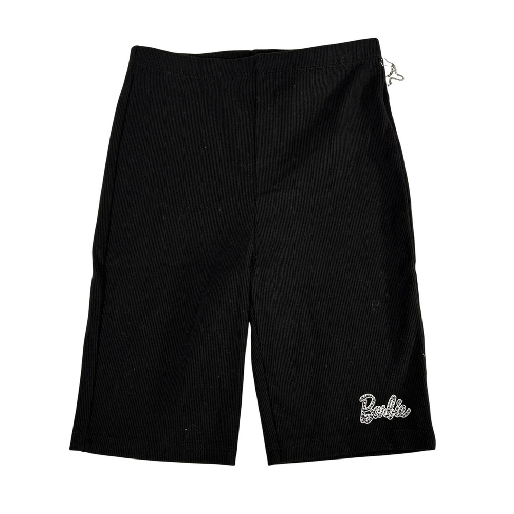 Forever 21 Barbie Ribbed Biker Shorts Black Rhinestone Logo Womens Small NWT